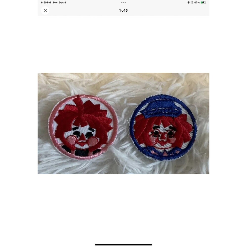 Raggedy Ann & Andy Sew On Embroidered Round Patch Vintage Set Of 2